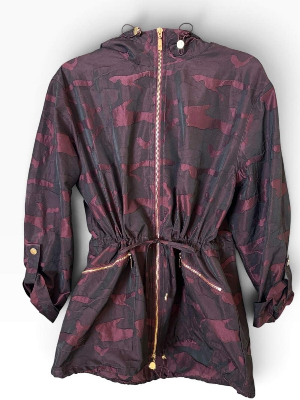 Chico's Maroon & Black Camo Drawstring Utility Jacket